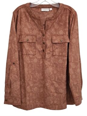 Belle BOHO by Kim Gravel Long Sleeve Blouse Caramel Sz L